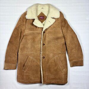 VTG Genuine Leather Suede Faux Shearling Western Ranch Wear Coat Jacket Mens 44